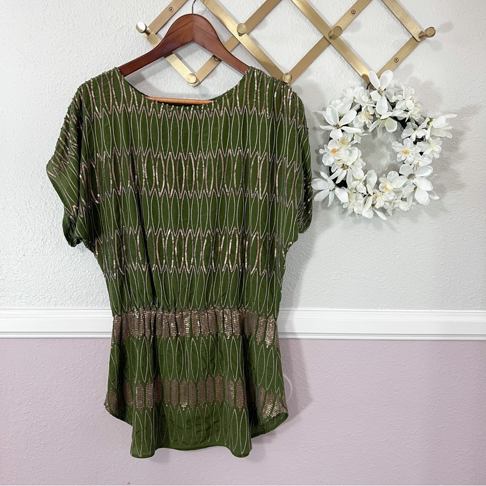 Anthropologie Namrata Joshipura Green Silk Sequined Blouse